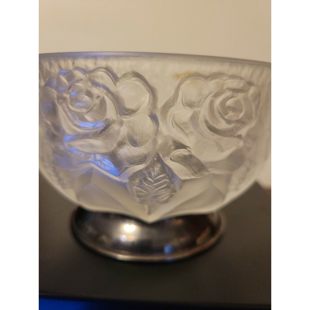 Vintage William Adams Frosted Glass Flower Bowl with silver plated base. Italy